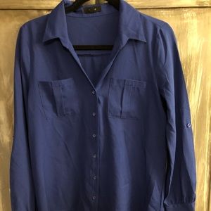 Blue button down blouse with pockets